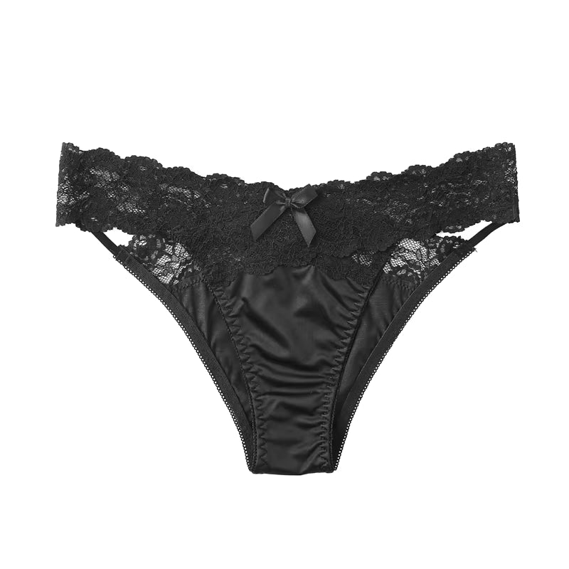 Elegant Women's Satin Lace Briefs & G-String Set - Luxurious Low-Waist Lingerie