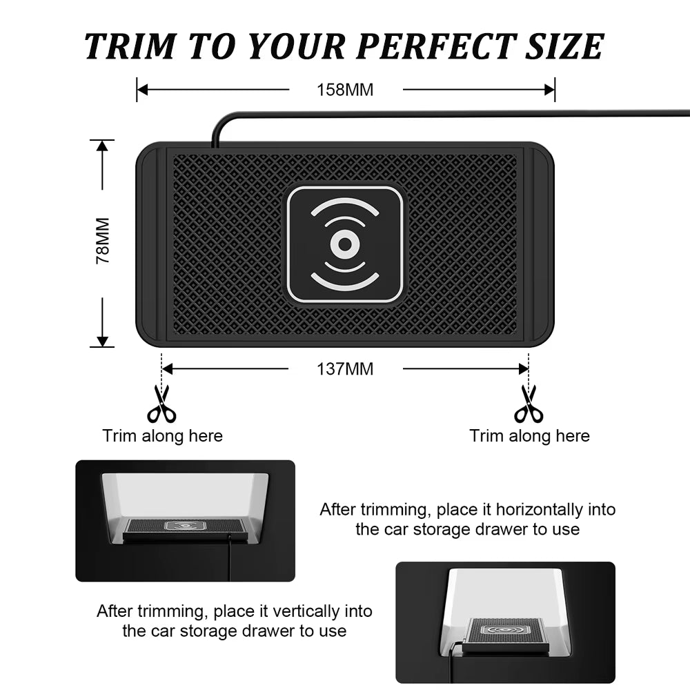 15W Non-Slip Silicone Wireless Charging Mat & Car Dashboard Stand for iPhone 15/14/13/12 - Dual-Function Convenience!