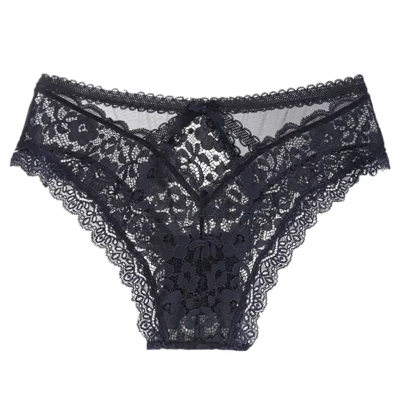 Seductive Women's Lace Triangle Panties with Bow Detail - Low Waist Hollow Out Intimates