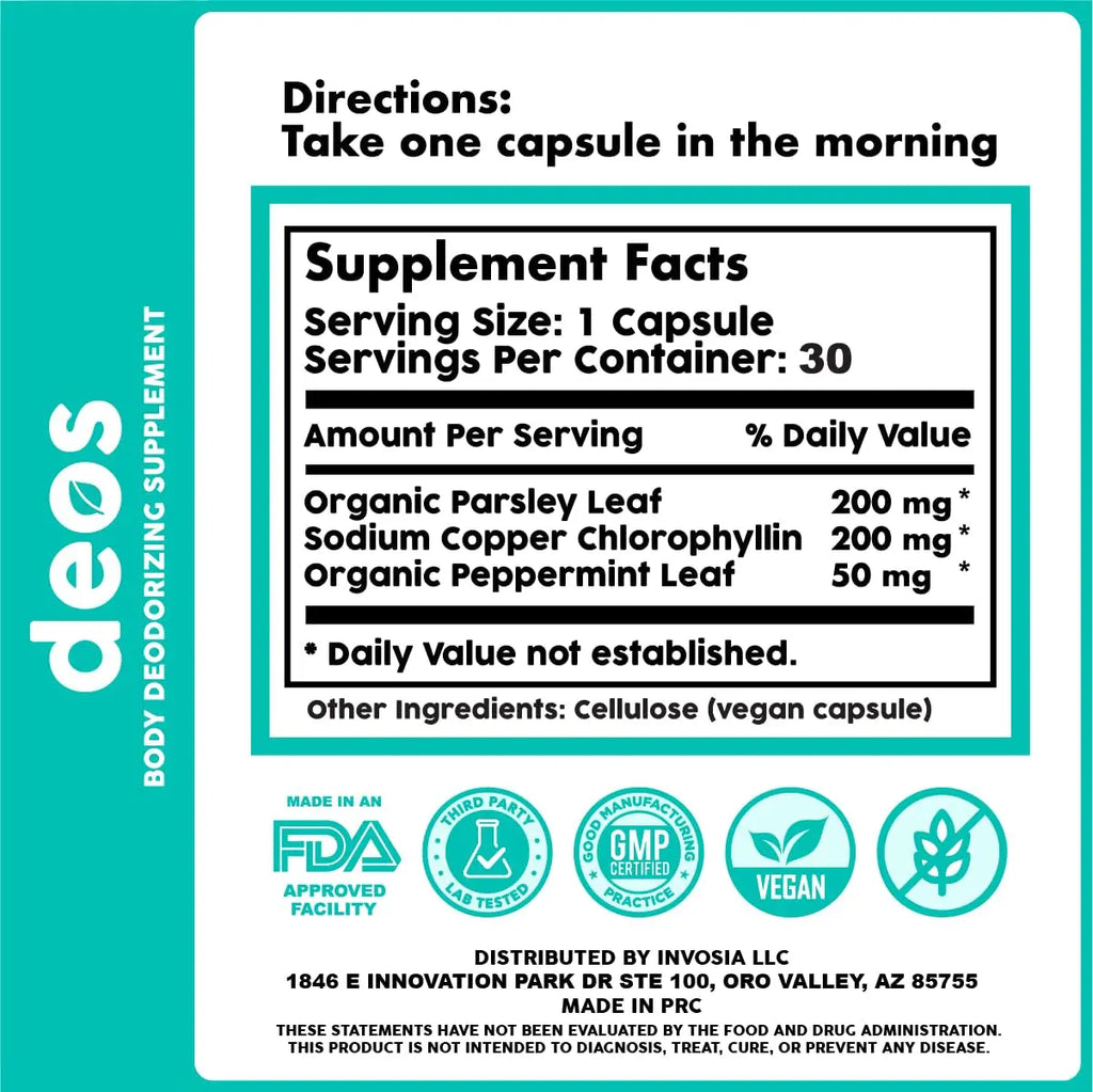 Internal Deodorant Supplement – Comprehensive Body Deodorizer for Gut Health, Skin Health, Detoxification, and Digestive Support – Natural Chlorophyll Capsules for Overall Freshness | 30 Capsules