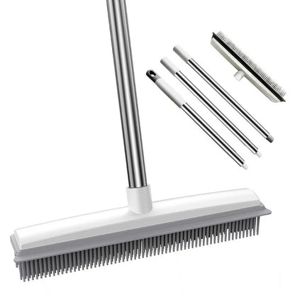 Professional Rubber Broom and Carpet Rake for Effective Pet Hair Removal on Various Surfaces - Scratch-Free Sweeping Solution