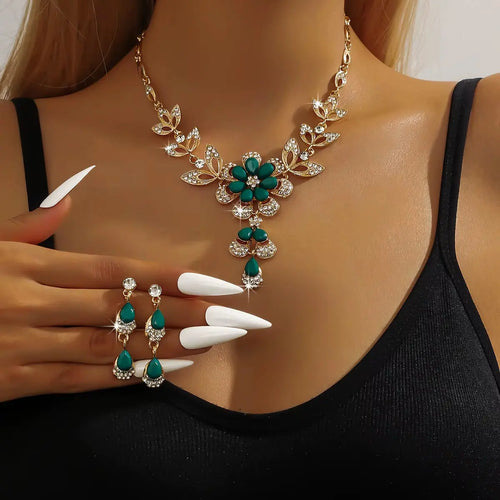 "3 Snazzy Bling Blings: Camellia Water Drop Earrings & Necklace Set for When You Want to Dazzle at Weddings or Just Impress Your Cat!" product image