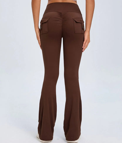 Yoga Fitness Flared Pants With Pockets Ins Fashion Slim High Waist Sports Trousers  Scrunch Butt Booty Workout Lifting Leggings NNOS
