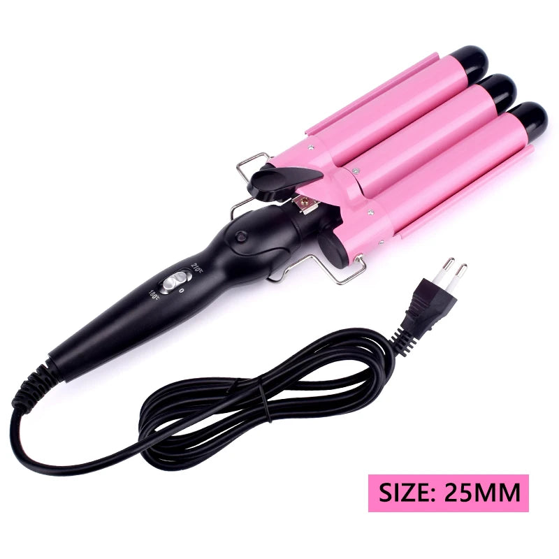 Ceramic Triple Barrel Hair Curling Iron - Professional Waver and Styling Tool