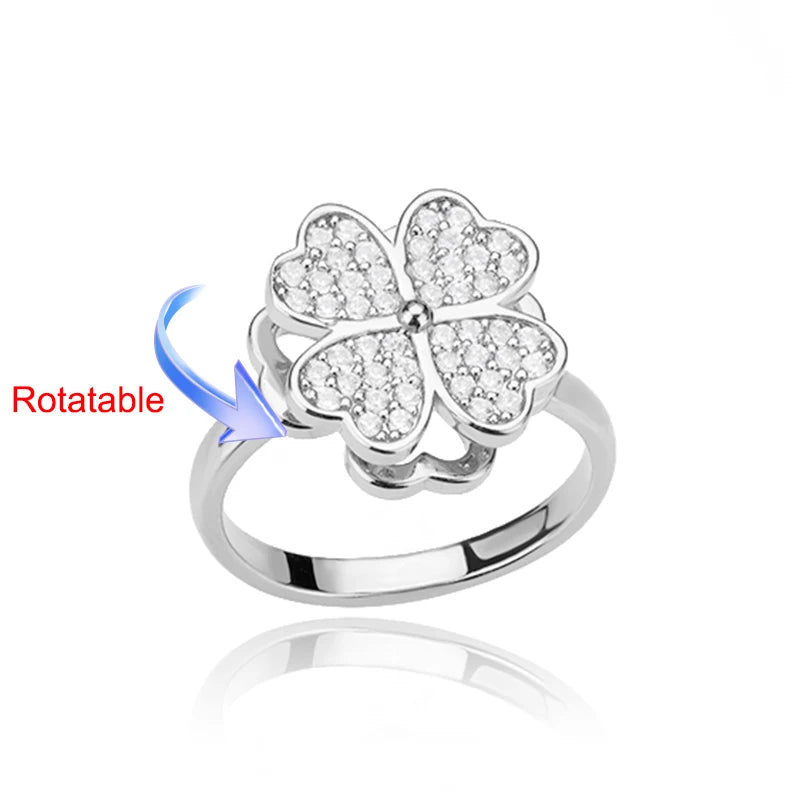 Elegant Adjustable Gold Stainless Steel Four Clover Rotating Anxiety Ring - Perfect Wedding Jewelry Gift for Women