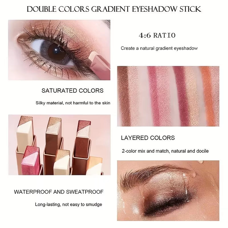 Two-Tone Gradient Eye Shadow Stick for Effortless Dimensional Enhancement Without Disrupting Makeup