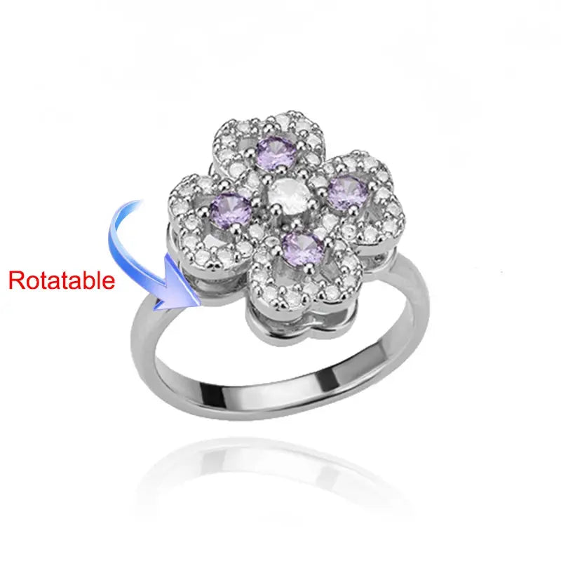 Four-Leaf Clover Rotating Anxiety Ring – Elegant Gold Stainless Steel Fidget Jewelry for Women NNOS