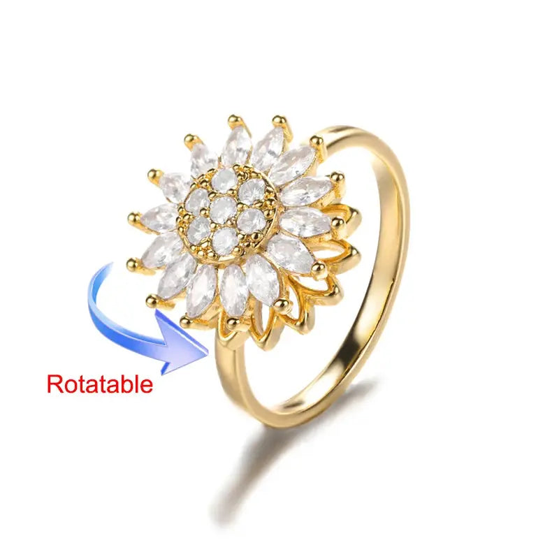 Four-Leaf Clover Rotating Anxiety Ring – Elegant Gold Stainless Steel Fidget Jewelry for Women NNOS