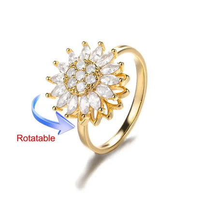 Four-Leaf Clover Rotating Anxiety Ring – Elegant Gold Stainless Steel Fidget Jewelry for Women NNOS