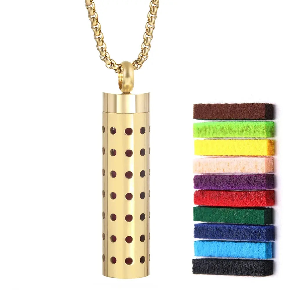 Luxurious Golden Stainless Steel Aromatherapy Necklace Diffuser - Elevate Your Scent Experience with Essential Oils and Perfumes