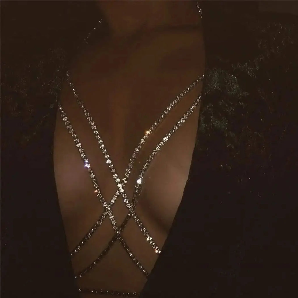Rhinestone Tassel Bra Body Chain For Women Sexy Nightclub Prom Chest Chain For Girl Summer Bikini Beach Jewelry NNOS