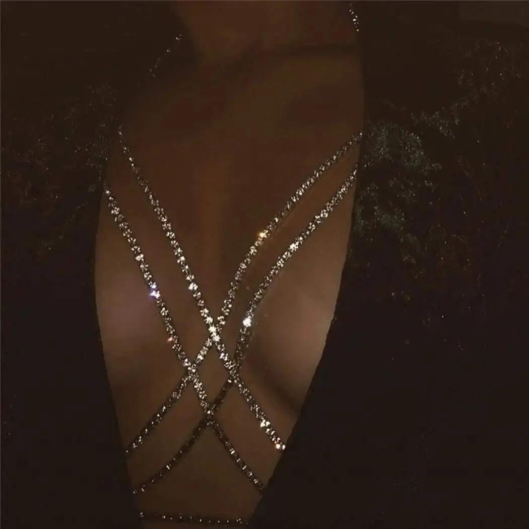 Rhinestone Tassel Bra Body Chain For Women Sexy Nightclub Prom Chest Chain For Girl Summer Bikini Beach Jewelry NNOS