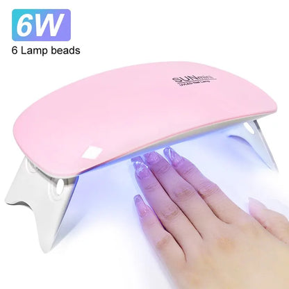 Portable 6W Mini Nail Dryer Machine with 6 LED UV Manicure Lamp for Home Use Dries Polish Varnish Quickly with USB Cable