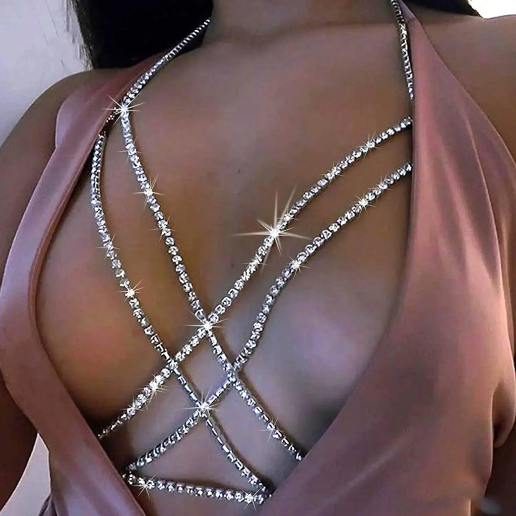 Rhinestone Tassel Bra Body Chain For Women Sexy Nightclub Prom Chest Chain For Girl Summer Bikini Beach Jewelry product image