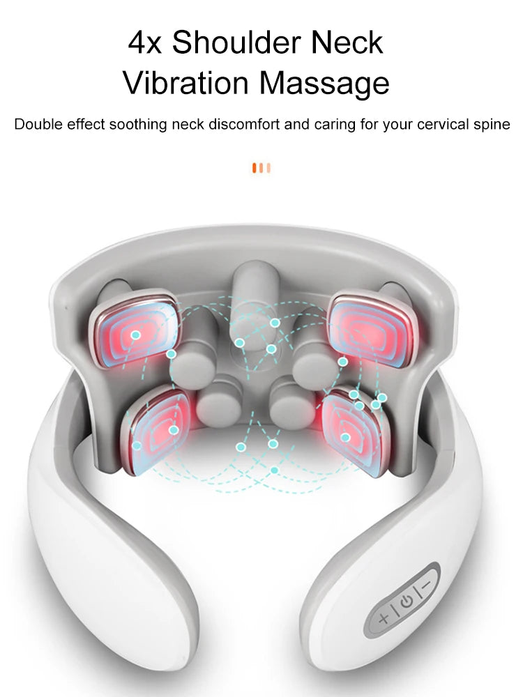 Neck Massage Machine with 4 Heads Breathing Light Vibration Hot Compress Cervical Spine Protection for Relaxation