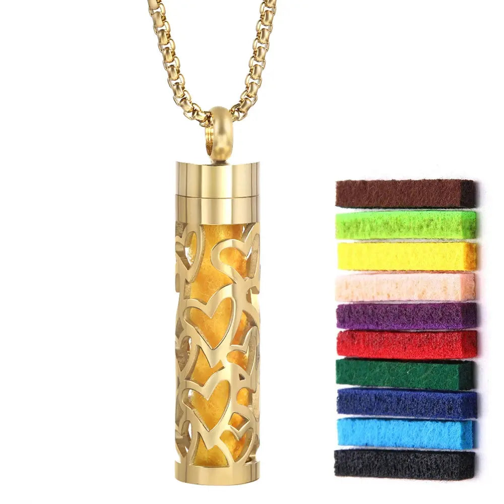 Luxurious Golden Stainless Steel Aromatherapy Necklace Diffuser - Elevate Your Scent Experience with Essential Oils and Perfumes