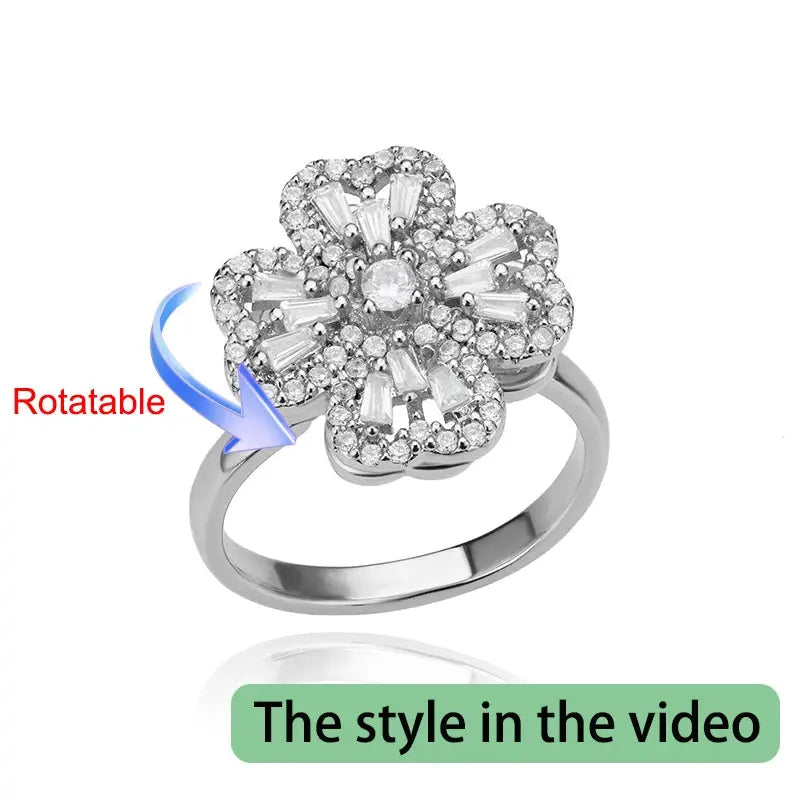 Four-Leaf Clover Rotating Anxiety Ring – Elegant Gold Stainless Steel Fidget Jewelry for Women NNOS