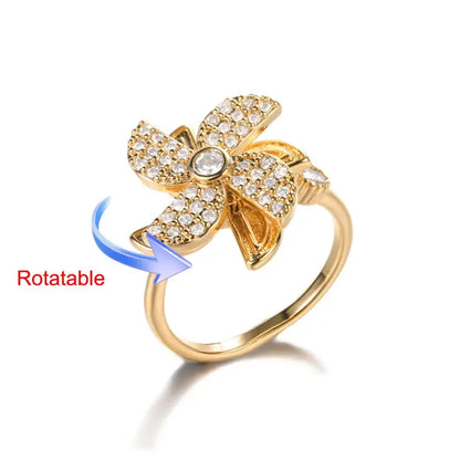 Four-Leaf Clover Rotating Anxiety Ring – Elegant Gold Stainless Steel Fidget Jewelry for Women NNOS