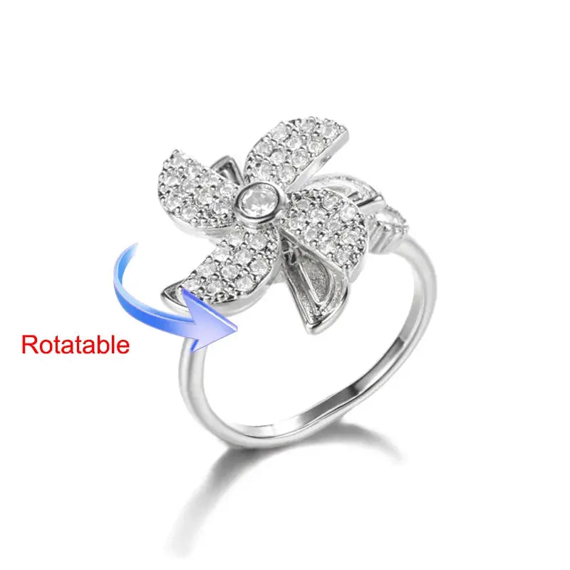 Four-Leaf Clover Rotating Anxiety Ring – Elegant Gold Stainless Steel Fidget Jewelry for Women NNOS