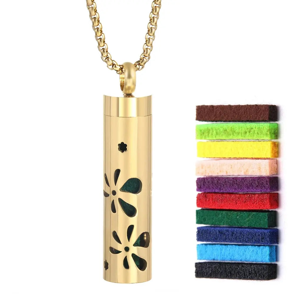 Luxurious Golden Stainless Steel Aromatherapy Necklace Diffuser - Elevate Your Scent Experience with Essential Oils and Perfumes