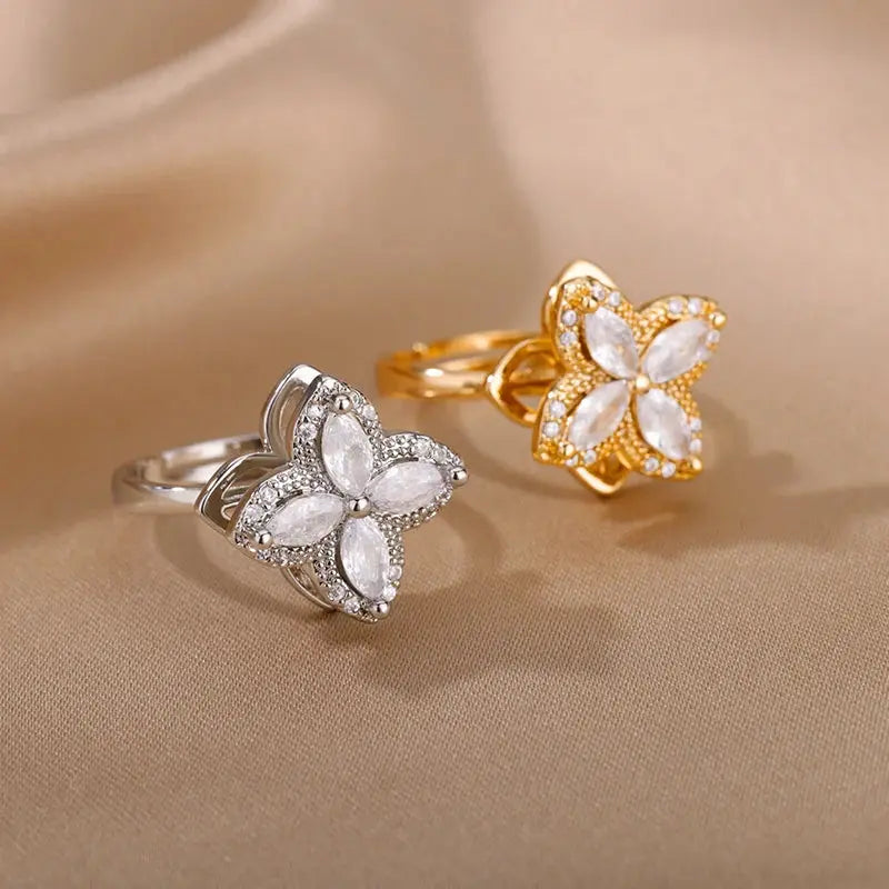 Four-Leaf Clover Rotating Anxiety Ring – Elegant Gold Stainless Steel Fidget Jewelry for Women NNOS