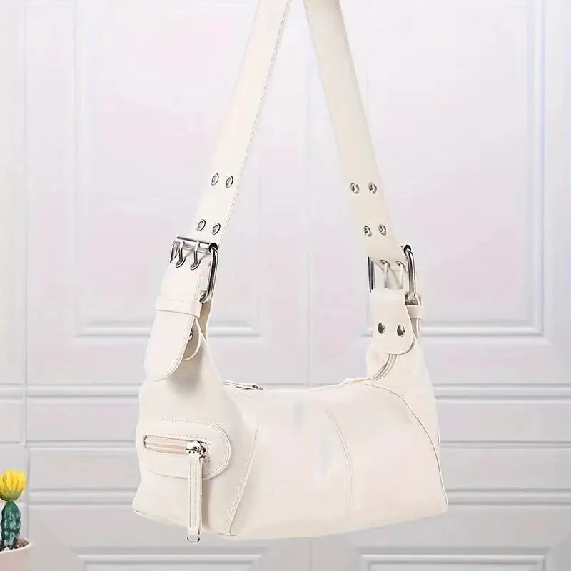 Cool Drag Style Women's Underarm Bag Leather Zipper Single Shoulder Handbag Niche Design for Stylish Women NNOS