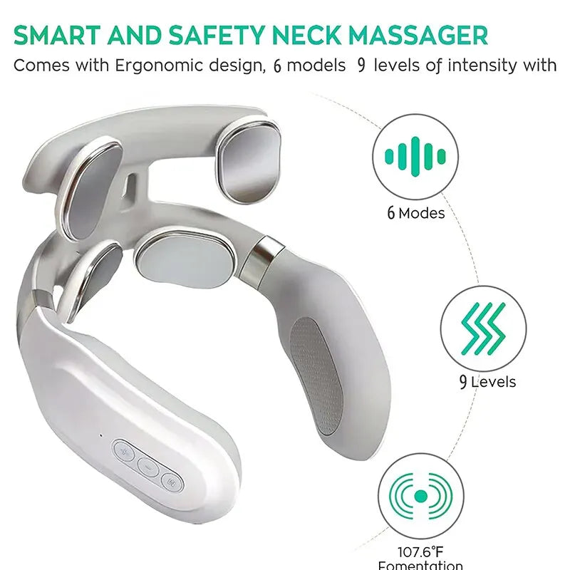 Neck Massage Machine with 4 Heads Breathing Light Vibration Hot Compress Cervical Spine Protection for Relaxation