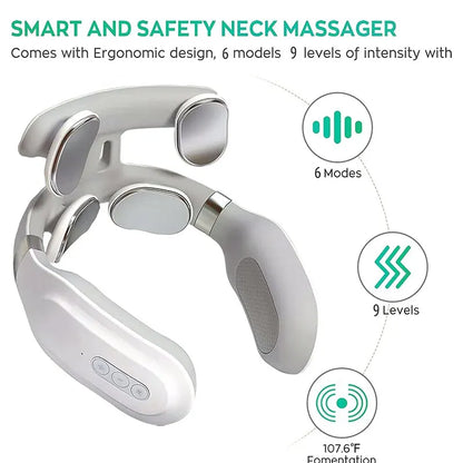 Neck Massage Machine with 4 Heads Breathing Light Vibration Hot Compress Cervical Spine Protection for Relaxation