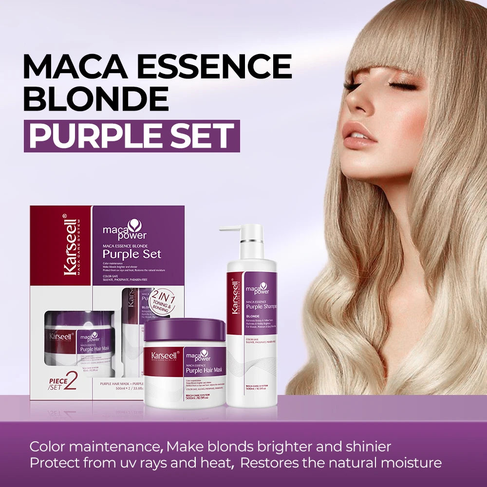 Maca Power Professional Purple Hair Mask and Shampoo for Neutralizing Brassiness in Blonde, Silver, and Gray Hair