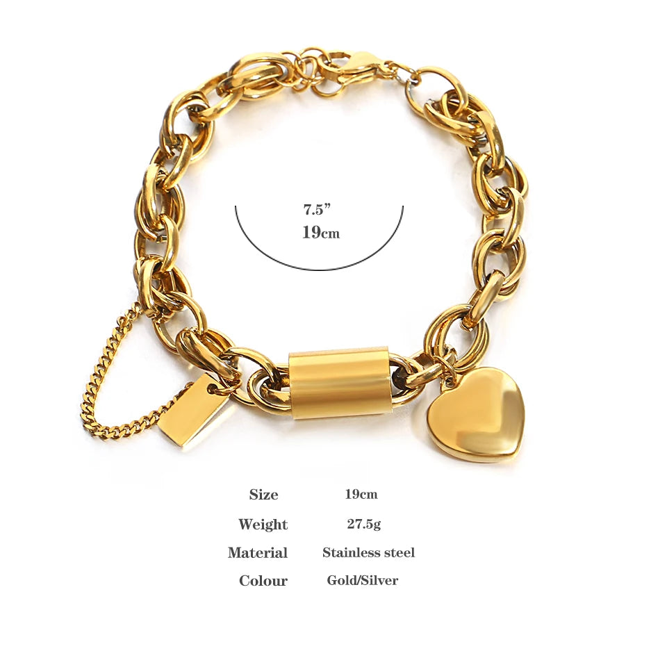 Add a Touch of Luxury with Our Exquisite DZ Fashion Design Gold Color Thick Chain Stainless Steel Bracelets