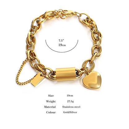 Add a Touch of Luxury with Our Exquisite DZ Fashion Design Gold Color Thick Chain Stainless Steel Bracelets