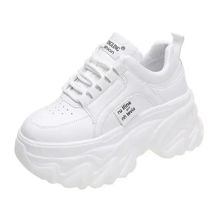 Trendy Women's Chunky Sneakers - Stylish White & Black Thick Bottom Dad Shoes for Autumn/Winter - High-Quality PU Leather Platform Footwear