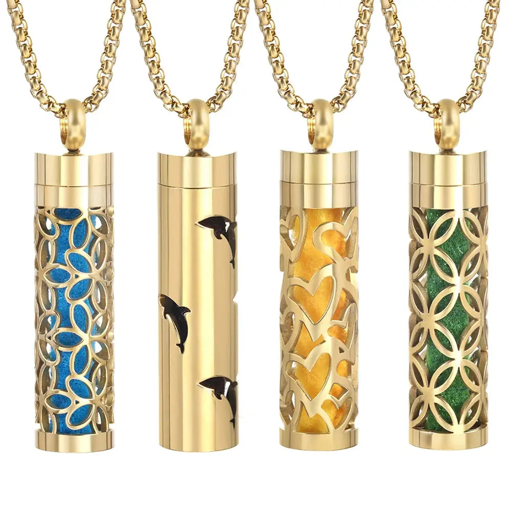 Luxurious Golden Stainless Steel Aromatherapy Necklace Diffuser - Elevate Your Scent Experience with Essential Oils and Perfumes