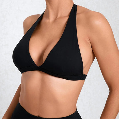 Deep V Bra Gym Halter Yoga Set Women's Breathable Sportswear Outfit Workout Fitness Shorts Active Wear for Female NNOS