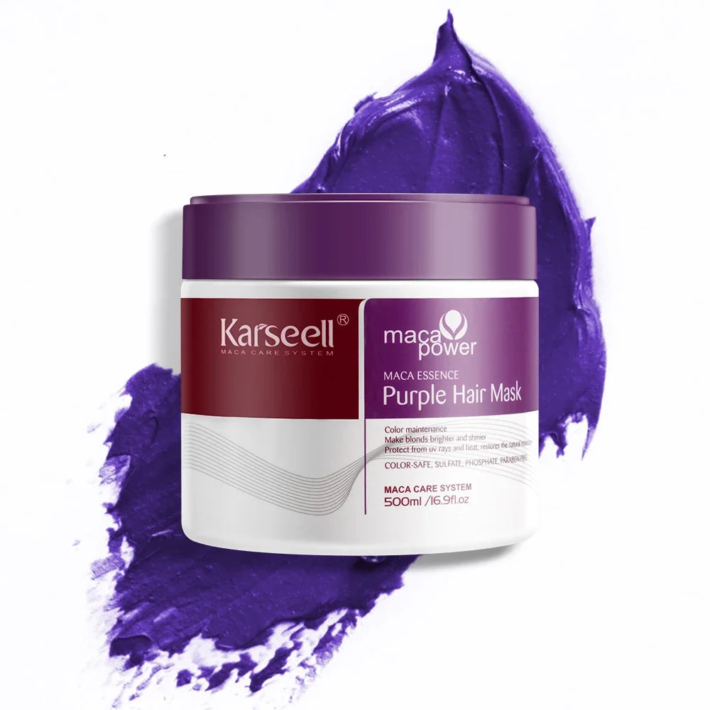 Maca Power Professional Purple Hair Mask and Shampoo for Neutralizing Brassiness in Blonde, Silver, and Gray Hair