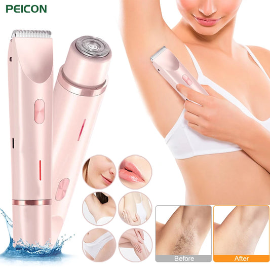 Portable Electric Razor for Women 2-in-1 Bikini Trimmer Facial Mustache Shaver Painless Epilator for Body Underarms Legs