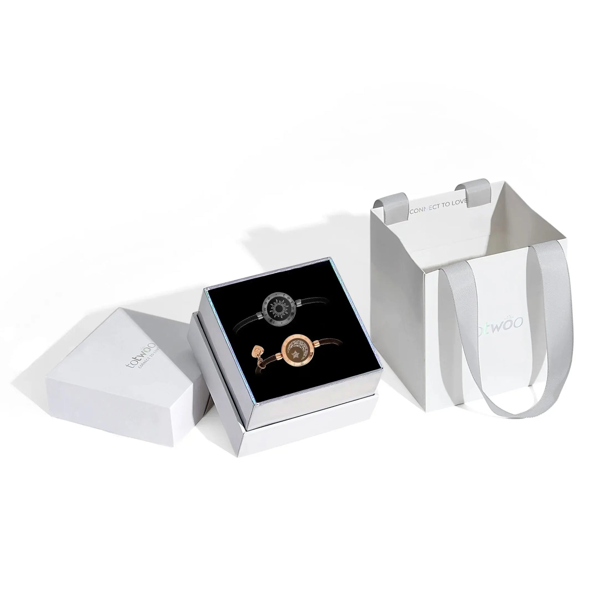 Totwoo Long Distance touch Light up&Vibrate Bracelets for Couples, Long Distance Relationship Gifts Smart Sun&Moon Love Bracelet NNOS