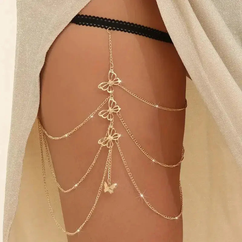 Bohemia Multi Layer Butterfly Tassel Leg Chain for Women Fashion Sexy Metal Bodychain Beach Thigh Leg Chain Jewelry Accessories product image