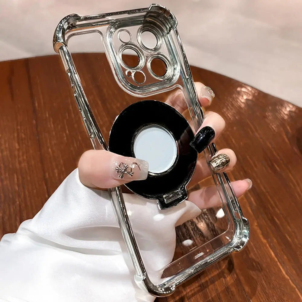 Luxury Glitter Makeup Mirror Case with MagSafe – Magnetic Stand & Plating Holder for iPhone 16/15/14/13/12/11 Pro Max & More NNOS