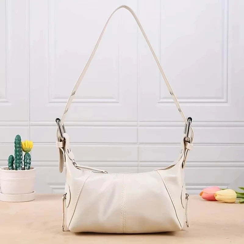 Cool Drag Style Women's Underarm Bag Leather Zipper Single Shoulder Handbag Niche Design for Stylish Women