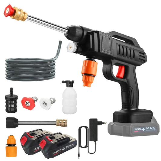 1500W Cordless High-Pressure Water Gun for Car Wash 40-50 Bar Foam Maker Auto Home Garden Cleaning Machine with 5M Hose NNOS