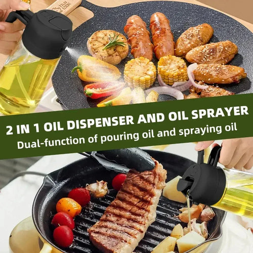 1-2PCS 2in1 Olive Oil Dispenser Bottle 500ml Plastic Oil Sprayer Cooking Oil Spray Tank BBQ Baking Picnic Kitchen Tools for Home NNOS