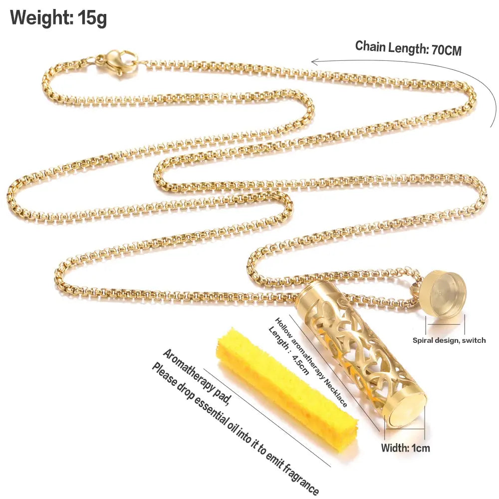 Luxurious Golden Stainless Steel Aromatherapy Necklace Diffuser - Elevate Your Scent Experience with Essential Oils and Perfumes