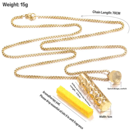 Luxurious Golden Stainless Steel Aromatherapy Necklace Diffuser - Elevate Your Scent Experience with Essential Oils and Perfumes
