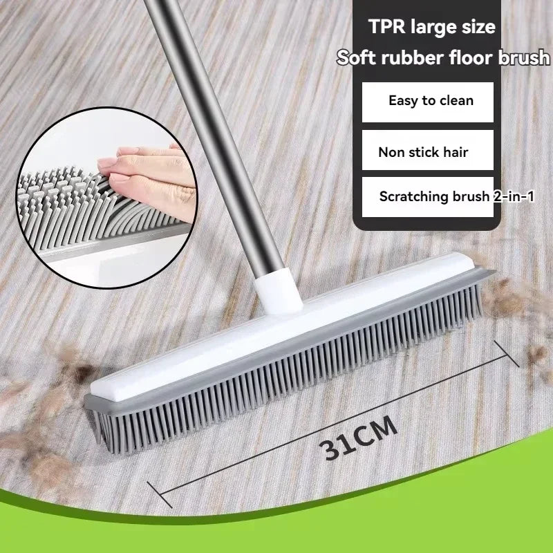 Professional Rubber Broom and Carpet Rake for Effective Pet Hair Removal on Various Surfaces - Scratch-Free Sweeping Solution