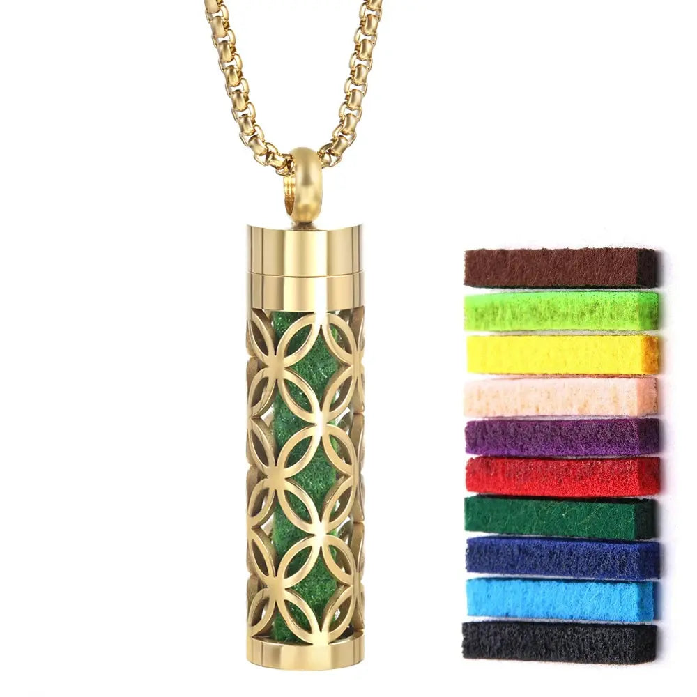Luxurious Golden Stainless Steel Aromatherapy Necklace Diffuser - Elevate Your Scent Experience with Essential Oils and Perfumes