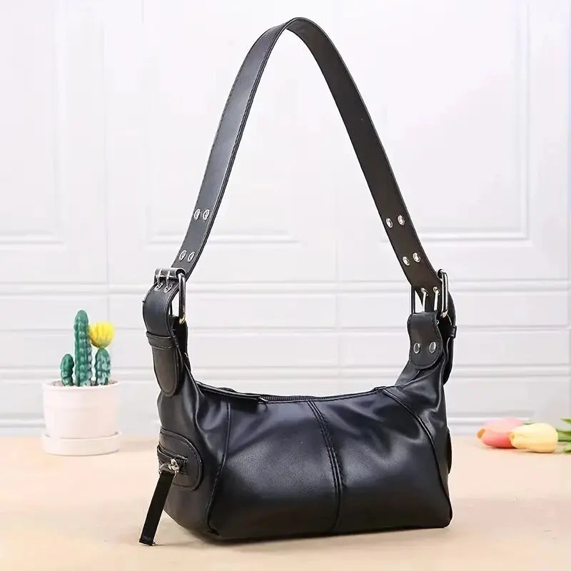 Cool Drag Style Women's Underarm Bag Leather Zipper Single Shoulder Handbag Niche Design for Stylish Women NNOS
