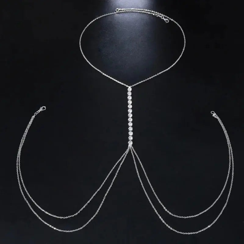 Stonefans Simple Handmade Rhinestone Cross Bra Chain Harness for Women Festival Accessories Sexy Bra Chest Chain Body Jewelry NNOS