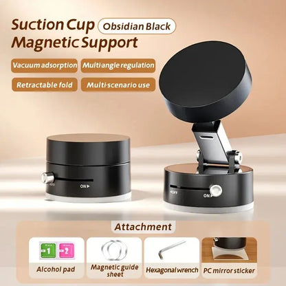 Magnetic Vacuum Suction Cup Folding Swivel Stand - Double-Sided Mobile Phone Holder for Universal Use