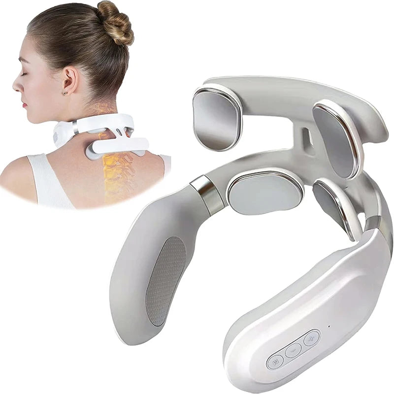 Neck Massage Machine with 4 Heads Breathing Light Vibration Hot Compress Cervical Spine Protection for Relaxation